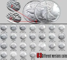 63pcs EUA Walking Liberty moedas prata brilhante cópia moeda conjunto completo arte colecionável96724368017721