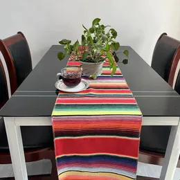 Table Runner Mexican Style Table Runner with Tassels Handmade Rainbow Striped Tablecloth Striped Wedding Party Dining Table Decoration 231019