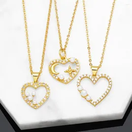 Pendant Necklaces Gold Plated Moon And Star For Women Romantic Cz Crystal Heart Pearl Jewelry Friends Gifts Nkeb721