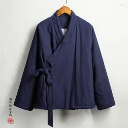 Roupas étnicas 2023 outono inverno homens estilo chinês quente linho acolchoado casaco jaquetas casuais tang terno casaco masculino grosso hanfu M-4XL