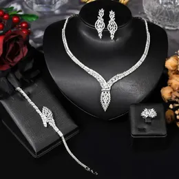 Halsband örhängen set lysande romantisk bröllop brud smycken silverpläterad kvinnor kvävda hals lämplig för storslagna fester