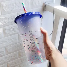 Starbucks com logoML Garrafa de água em pó flash com tampa de canudos de plástico reutilizável personalizado copo para beber café presentes de Natal