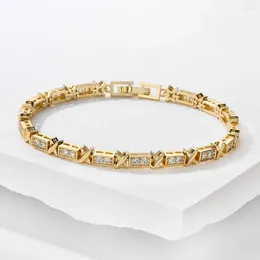 Link pulseiras uilz cruz pulseira de cor de ouro para mulheres brilhante zircão tênis festa de casamento jóias presentes declaração bijoux