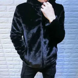 メンズレザーフェイクオートゥム冬の人工ミンクファージャケットブランドスリムファッションフォーマルフード付き黒濃い温かいミディアムコート231020