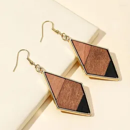 Dangle Earrings Women Alloy Wood Rhombus Geometric Drop Female Casual Retro Ethnic Brincos Feminino Boutique Jewelry