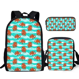 Backpack YIKELUO Lovely Cartoon Octopus Sea Water 3D Printing Comfortable Adjustable Shoulder Strap Messenger Bag Pencil Case