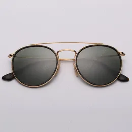 Double Bridge Eyeglass Vintage Round Metal Solglasögon Kvinnor Män Eyewear Glass Lens Flash Sun Glasses Oculos de Sol