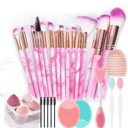 Lipstick 15pcs Marble makeup brushes set with sponges Face washing brush make up tools 231020