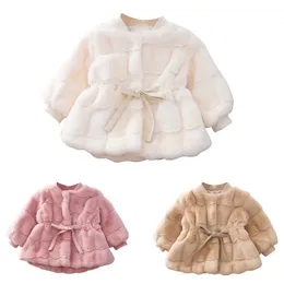 Coat Winter Baby Girl Faux pälsrock Autumn Thicken Fleece Kids kläder Spädbarn Toppar Sweet Bows Children's Clothing Korean Outfit 231020