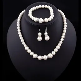 Promoção joias de noiva criativa imitação de pérola colar pulseira brincos 3 peças traje de casamento jewerly set329e