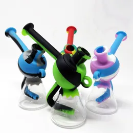 Colorido Hemisfério Fumar Silicone Bong Pipes Kit Garrafa De Vidro Viagem Bubbler Tabaco Filtro Funil Colher Tigela Plataformas Petrolíferas Waterpipe Dabber Titular DHL