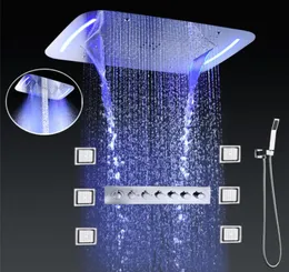 Lüks termostatik duş muslukları banyo led tavan duş paneli çok işlevler yağış duş başlığı ile set