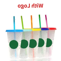 Starbucks mit LogoML-Strohdeckel, Farbwechsel mit wiederverwendbaren Bechern, Kunststoff-Kaffeetasse, niedliche Tassen und