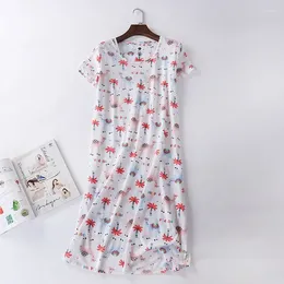 Women's Sleepwear Brand Designer Homewear Women Casual Cartoon Nightgown Ladies Cotton Short Sleeve Long Nightdress Female Sleep Dress