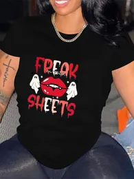 Ghost Halloween Lips Graphic White T Shirts