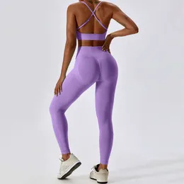 Lu Align Lu Bra Yoga Woman Ladies Low Impact Justerbara remmar Gym BH och Scrunch Butt Lift Sports Leggings 2 Pieces Seamless Fitness Active Wear