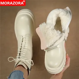 Buty Morazora Big rozmiar 34-42 Oryginalne skórzane buty śniegowe zimowe buty kostki moda koronkowa wełna natury hepey dla kobiet buty 231019