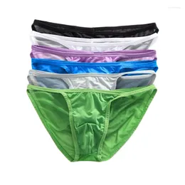 Underpants 6pcs 섹시한 속옷 남자 브리핑은 매끄러운 허리 통기성 수컷 팬티 얼음 실크 메쉬 로파 인테리어 Hombre 슬립 Calzoncillos