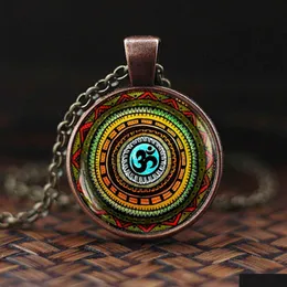 Pendant Necklaces Vintage Buddhism Necklace Chakra Glass Cabochon Pendant Jewelry Om India Yoga Mandala Necklaces Unisex Gift Drop Del Dhupm