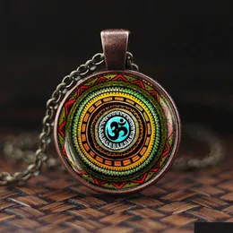 Kolye Kolyeler Vintage Budizm Kolye Çakra Cam Cabochon Kolye Takı Om India Yoga Mandala Kolyeler Unisex Hediye Deliği Del Dhupm