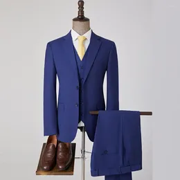 Ternos masculinos (calças blazer colete) moda negócios cavalheiro estilo britânico cor sólida casual local de trabalho noivo anfitrião conjunto de 3 peças