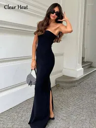 Sıradan Elbiseler Strapless Sırtsız Kapalı Omuz Partisi Kulübü Maxi Elbise Kadınlar için Seksi Split Bodycon Örtü Kadın Tatil Vestidos