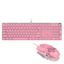 Keyboard Mouse Combos 2 in 1 Girly Kawaii Sets 104 Keys Mechanical Gaming with Green Shaft Wired USB 3200DPI Mice Pink 231019