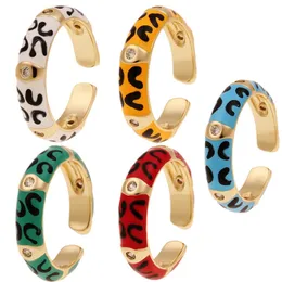 Solitaire Ring Y2K Color Emamel Leopard Finger Rings Trend U Shape Copper Zircon Open Bohemian Style Justerbara smycken gåvor 231019