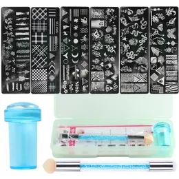 Stickers Decals 9pcs Set Nail Art Stamping Plates Silicone Stamper Scaper Printing Brush Polish Templates For DIY Manicure Tools 231020