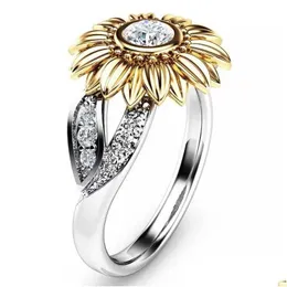 Band Rings Sunflower Flower Rhinestone For Women Generous Luxury Fashion Refined Engagement Ring Costume Jewelry Drop Delivery Dhfvy