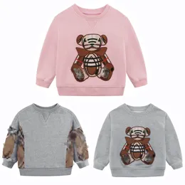ملابس الأطفال Teddy Bear Sweatshirts Kids Designer Sweatshirt Plaid Plaid Pullover Cartoon for Boy