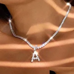 Naszyjniki wiszące 26 -literowy Początkowy naszyjnik Choker dla kobiet Oświadczenie Bling Crystal alfabet biżuteria 284W DHSCD