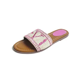 2023DESIGNER SLIPPER LUXURY WOMEN SANDALS RAFFIA刺繍フラットミュールスライドブラウンパインパイングリーンレッドサマースリッパファッションフラットフォームサンダルシューズ36-41