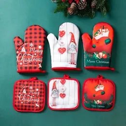 Oven Mitts 2Pcsset Christmas Microwave Thick Household Kitchen Gloves Heat Insulation Baking 231019