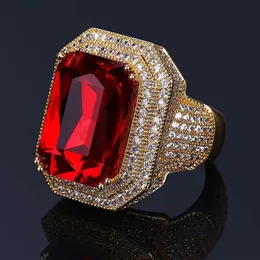 Mens Hip Hop Ring Jewelry High Quality Ruby Gemstone Zircon Fashion Gold Punk Rings272A