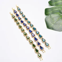 Charm Bracelets Luxury Rhinestone&Crystal 18K Gold Color Bracelet For Women Wedding Gift Metal Roman Chain Bangles Fashion Jewelry