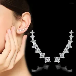 Stud Earrings 925 Sterling Silver Dainty Cubic Zirconia Earring Climber Long Line Shape Ear Crawlers Women Party Jewelry