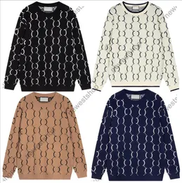 24SS Luxury Mens Sweater Designer Hoodie Pullover Casual Full Print Sweaters Paris Women Round Neck Double Letter Tryckt Pullover Woolen Jumper 4 Färg