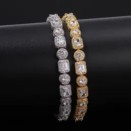 Masculino quadrado redondo misturado diamantes pulseira bling tenns pulseira ouro prata 8 polegada 8mm simular dimonds pulseiras braceles227v