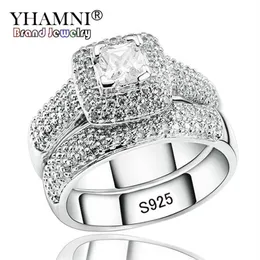 Yhamni luksusowe zaręczyny Podwójne pierścienie Zestaw Oryginalny Real 925 Solid Srebrny Biały Pierścień CZ Zestaw Pierścień Wedding Fine Jewelry R149223D