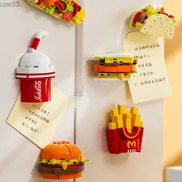 Blocks DIY MOC Refrigerator Magnet Sticker Fries Hamburg Sand Taco Building Blocks Model Bricks Kids Sets Kits Toys R231020