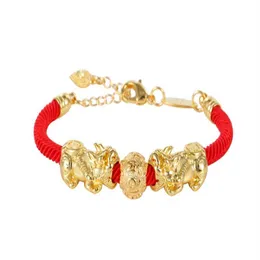 HW01 new 24k gold double pixiu bracelet red rope lucky men and women bracelet2311