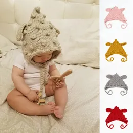 Caps Hats Autumn Winter Knit Baby Hats Caps Cute Deer Ear Boys Girls Hats for Kids Beanie bonnet enfant baby muts Earflap Cap Po Props 231019