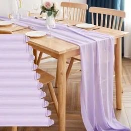 Bordslöpare 10st/set 30*300 cm Chiffon Table Runner Wedding Sheer Gaher Dining Table Decoration Boho Wedding Engagement Party Tablecoch 231019
