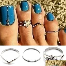 Toe Rings 3st Sier Set For Beach Sexy Body Jewelry Women309G Drop Delivery Dhflo