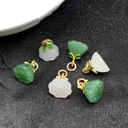 Pendant Necklaces 5pc Natural Jades Green lotus Flower Beads Accessories DIY Pendants Earrings Single Lap Bangles Woman's Fashion Jewelry 231020