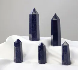 Raw ore blue gold sandstone Quartz Pillar Arts ornaments Energy stone Wand Healing Gemstone tower Natural Crystal point8495069