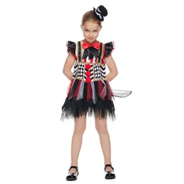 Cosplay Eraspooky Wicked Clown Costume para Menina Circus Joker com Chapéu Criança Trajes de Halloween Carnaval Performance de Palco Dresscosplay
