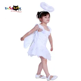 Cosplay Eraspooky Weiße Engelsflügel Mädchen Prinzessin Weihnachtskostüm für Kinder Halo Kinder Kostüm Halloween Cosplaycosplay