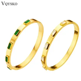 Bracciale VQYSKO Bracciale in acciaio inossidabile con zirconi quadrati con volto rialzato intarsiato regalo di San Valentino per lei 231019